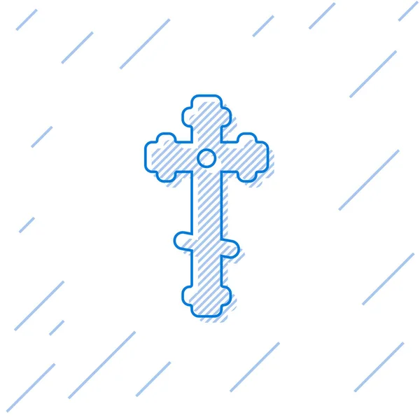 Icono Cruz Cristiana Línea Azul Aislado Sobre Fondo Blanco Cruz — Vector de stock