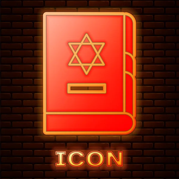 Icona Luminosa Del Libro Della Torah Ebraica Neon Isolata Sfondo — Vettoriale Stock