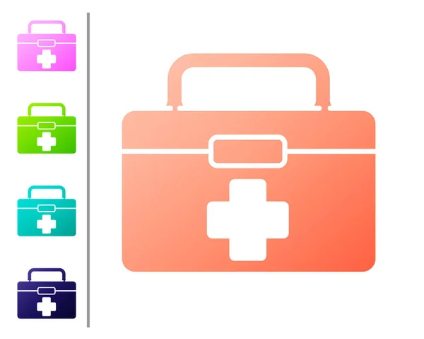Coral First Aid Kit Icon Isolated White Background Medical Box — Stock Vector