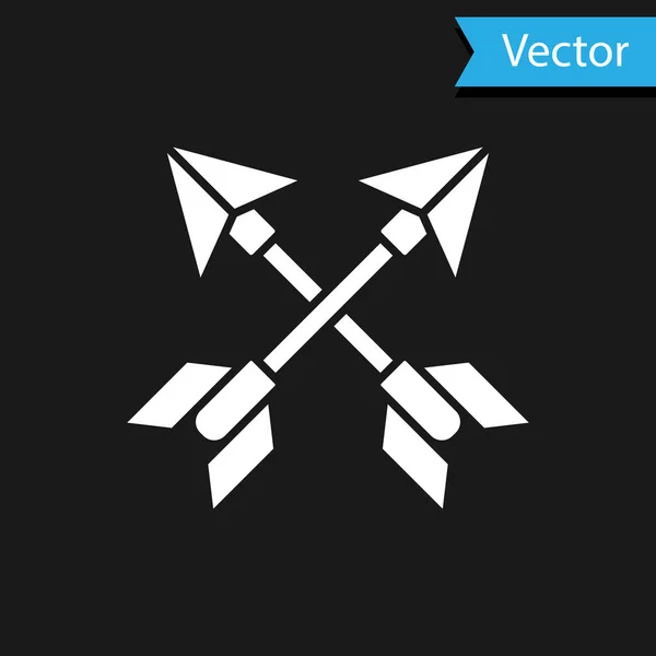 Blanco Icono Flechas Cruzadas Aisladas Sobre Fondo Negro Ilustración Vectorial — Archivo Imágenes Vectoriales