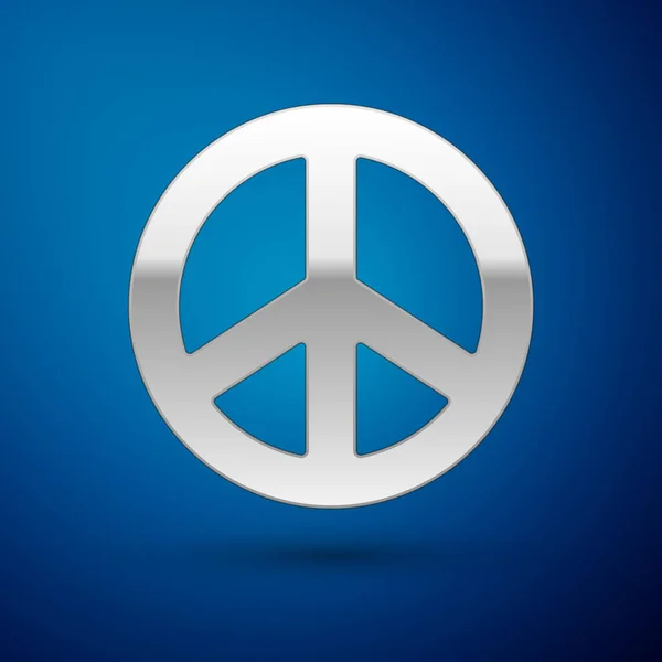 Gümüş Barış Simgesi Mavi Arka Planda Izole Edildi Hippi Barış — Stok Vektör
