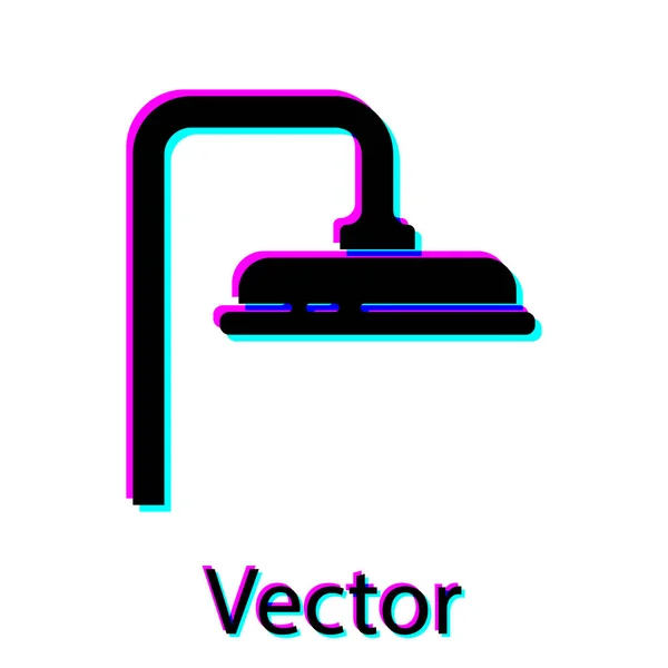 Cabezal Ducha Negro Con Gotas Agua Que Fluyen Icono Aislado — Vector de stock