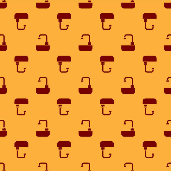Red Washbasin with water tap icon isolated seamless pattern on brown background.  Vector Illustration.