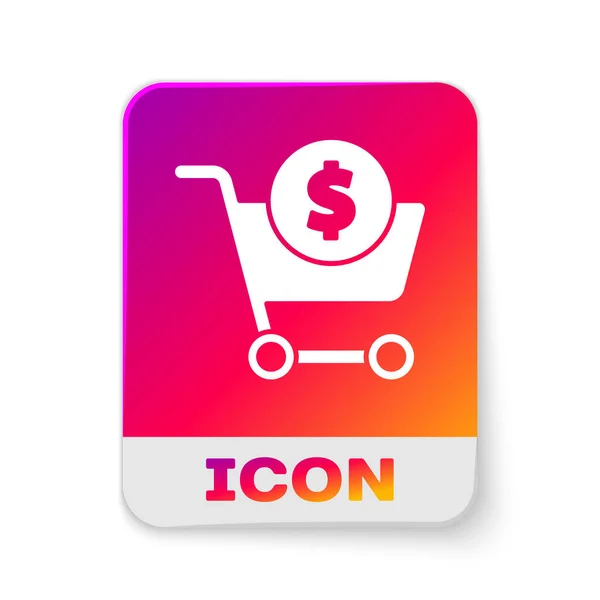White Shopping Cart Dollar Symbol Icon Isolated White Background Online — Stock Vector