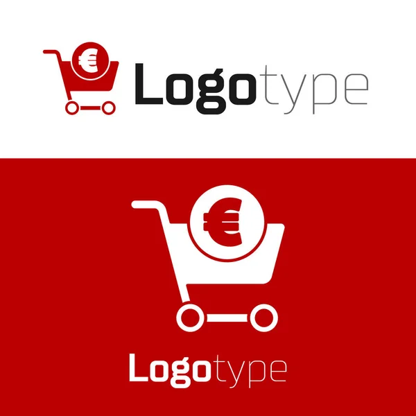 Red Shopping Cart Euro Símbolo Icono Aislado Sobre Fondo Blanco — Vector de stock