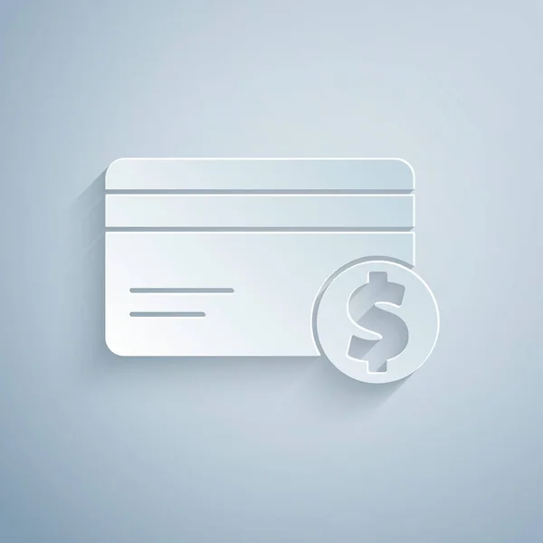 Papier Gesneden Creditcard Dollarsymbool Pictogram Geïsoleerd Grijze Achtergrond Online Betaling — Stockvector