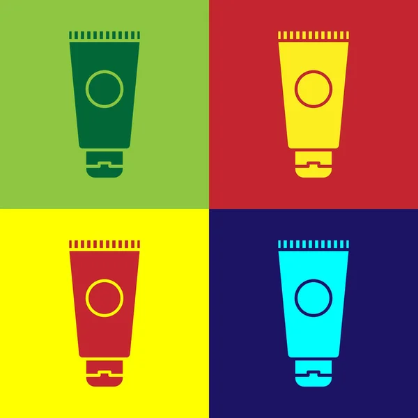 Pop Art Cream Lotion Cosmetic Tube Icon Isolated Color Background — Stock Vector