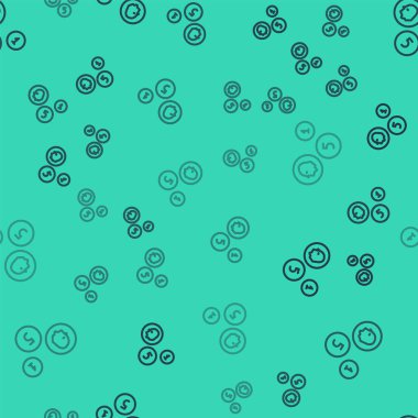 Siyah çizgi madeni para ikonu yeşil arka planda kusursuz desen izole etti. Bankacılık işareti. Para sembolü. Vektör İllüstrasyonu.