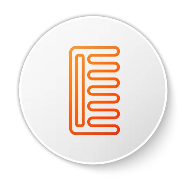 Beyaz arkaplanda turuncu çizgi saç fırçası simgesi izole edildi. Taraklı saç işareti. Berber sembolü. Beyaz daire düğmesi. Vektör İllüstrasyonu.