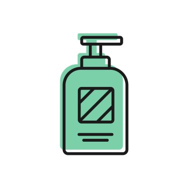Beyaz arka planda izole edilmiş siyah çizgi şampuan ikonu. Vektör İllüstrasyonu.
