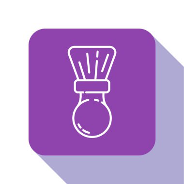 Beyaz çizgi tıraş fırçası simgesi beyaz arkaplanda izole edildi. Berber dükkanı sembolü. Mor kare düğme. Vektör İllüstrasyonu.