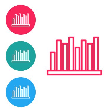 Beyaz arkaplanda kırmızı çizgi pasta grafiği bilgi simgesi izole edildi. Diyagram çizelgesi. Simgeleri daire düğmelerine ayır. Vektör İllüstrasyonu.