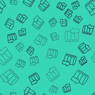 Siyah çizgi sunucusu, Data, Web sunucu simgesi izole edilmiş yeşil arkaplan üzerinde kusursuz desen. Vektör İllüstrasyonu.