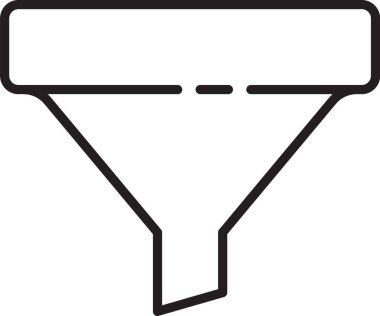 Siyah çizgi satış hunisi beyaz arka planda izole edilmiş pazarlama ve başlangıç iş simgesi için oklarla dolu. Bilgi şablonu. Vektör İllüstrasyonu.