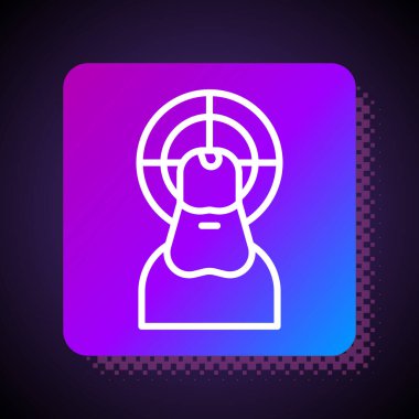 Beyaz çizgi İsa simgesi siyah arka planda izole edildi. Kare renk düğmesi. Vektör İllüstrasyonu.