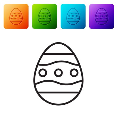 Siyah çizgi Paskalya yumurtası ikonu beyaz arka planda izole edilmiş. Mutlu Paskalyalar. Renkli kare düğmelerle simgeleri ayarla. Vektör İllüstrasyonu.