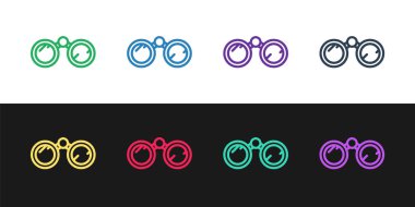 Dürbün simgesini siyah beyaz arkaplanda izole et. Yazılım işareti bul. Casus ekipman sembolü. Vektör İllüstrasyonu.