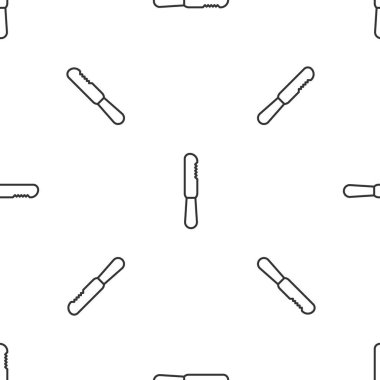 Gri çizgi tek kullanımlık plastik bıçak ikonu beyaz arka planda izole edilmiş pürüzsüz desen. Vektör İllüstrasyonu.