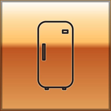 Altın arka planda siyah çizgi buzdolabı ikonu izole edildi. Buzdolabı buzdolabı. Ev aletleri ve aletler. Vektör İllüstrasyonu.