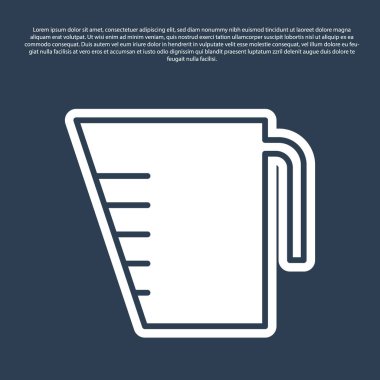 Mavi çizgi ölçme kabı kuru ve sıvı yiyecek ikonunu ölçmek için mavi arka planda izole edildi. Plastik şişenin sapı var. Vektör İllüstrasyonu.