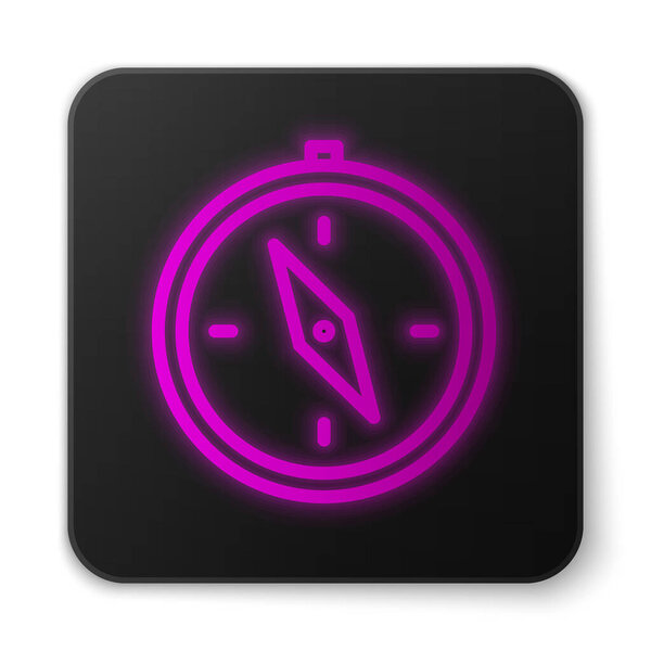 Glowing neon line Compass icon isolated on white background. Windrose navigation symbol. Wind rose sign. Black square button. Vector Illustration.