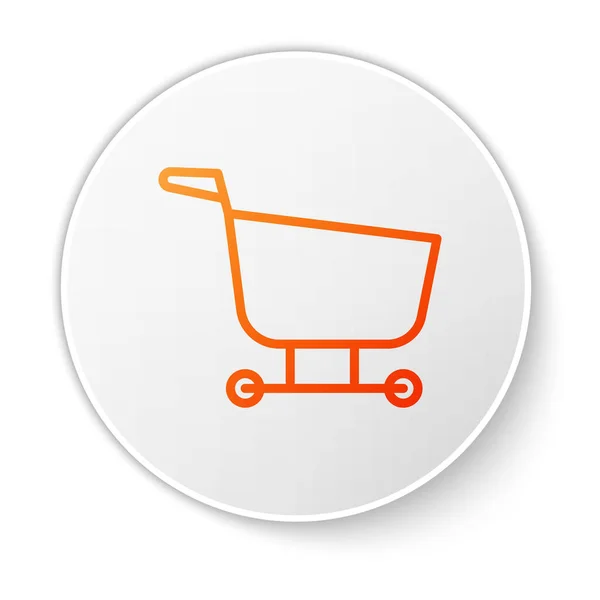 オレンジライン白い背景に隔離されたショッピングカートアイコン 食料品店スーパーマーケット 白い丸ボタン ベクターイラスト — ストックベクタ
