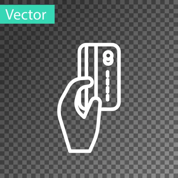 Weiße Linie Menschliche Hand Mit Kreditkartensymbol Isoliert Auf Transparentem Hintergrund — Stockvektor