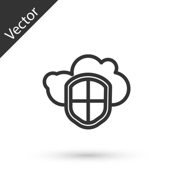 Línea Gris Icono Nube Escudo Aislado Sobre Fondo Blanco Protección — Vector de stock