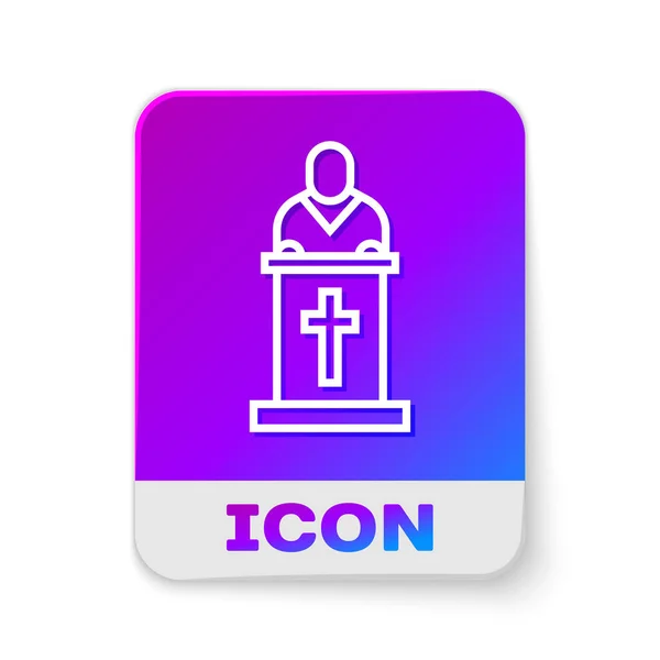 Iglesia Línea Blanca Pastor Predicando Icono Aislado Sobre Fondo Blanco — Vector de stock