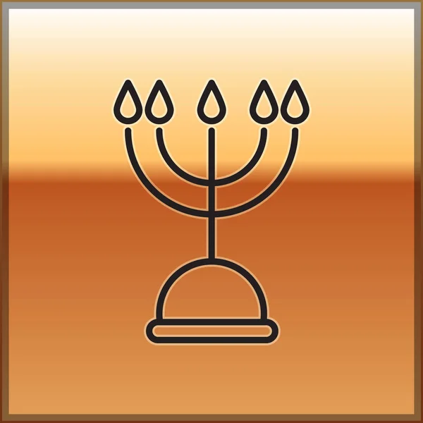 Línea Negra Icono Hanukkah Menorah Aislado Sobre Fondo Dorado Hanukkah — Vector de stock