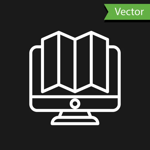 Línea Blanca Ubicación Del Bosque Mapa Icono Del Monitor Aislado — Vector de stock