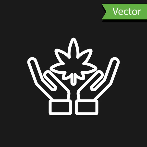 White Line Medical Marijuana Cannabis Leaf Icon Isolated Black Background — Stock Vector