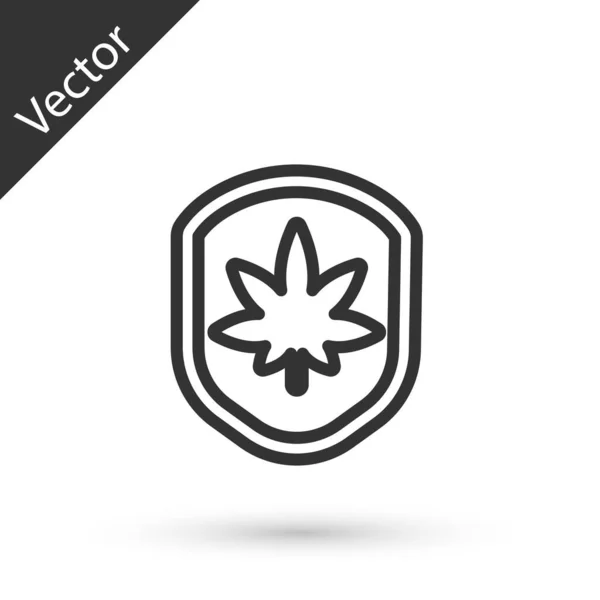 Escudo Línea Gris Marihuana Icono Hoja Cannabis Aislado Sobre Fondo — Vector de stock