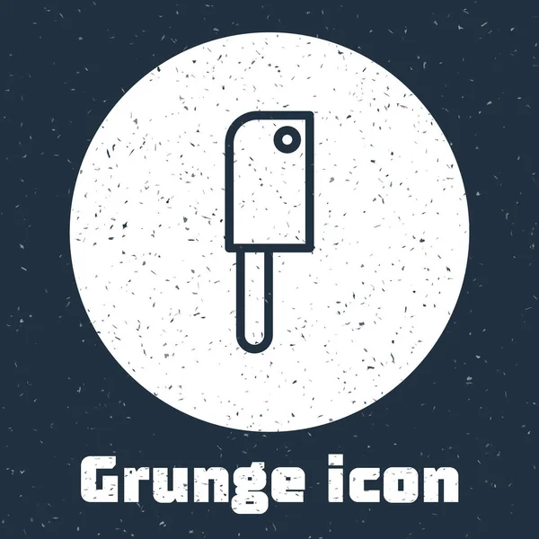 Grunge Line Meat Chopper Symbol Isoliert Auf Grauem Hintergrund Küchenmesser — Stockvektor