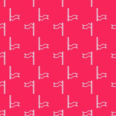 Beyaz çizgi Meteoroloji rüzgar gülü ikonu kırmızı zeminde izole edilmiş pürüzsüz desen. Rüzgâr Sock rüzgarın yönünü ve gücünü gösteriyor. Vektör İllüstrasyonu.