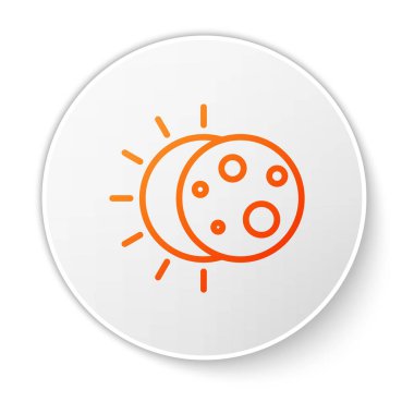 Güneş tutulmasının turuncu çizgisi beyaz arka planda izole edilmiş. Tam sonar tutulması. Beyaz daire düğmesi. Vektör İllüstrasyonu.