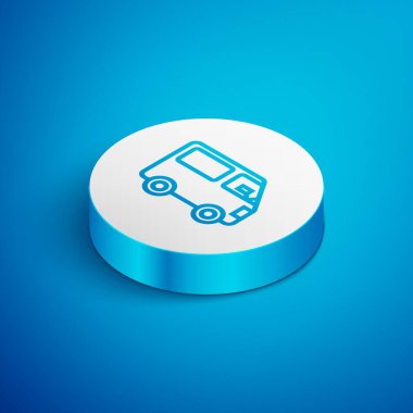 Isome hattı kargo kamyonu ikonu mavi arka planda izole edildi. Beyaz daire düğmesi. Vektör İllüstrasyonu.