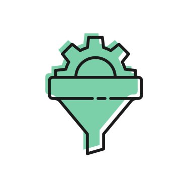 Siyah çizgi satış hunisi beyaz arka planda izole edilmiş pazarlama ve başlangıç iş simgesi için oklarla dolu. Bilgi şablonu. Vektör İllüstrasyonu.