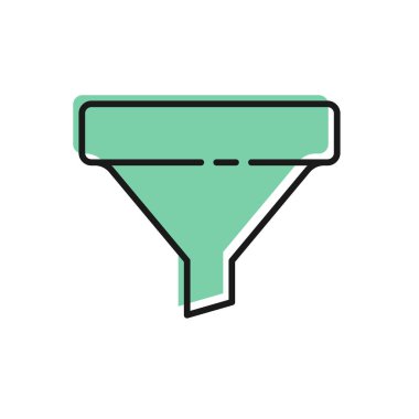 Siyah çizgi satış hunisi beyaz arka planda izole edilmiş pazarlama ve başlangıç iş simgesi için oklarla dolu. Bilgi şablonu. Vektör İllüstrasyonu.