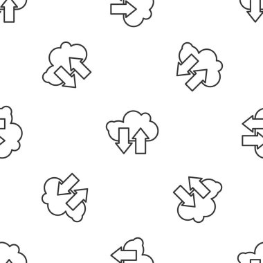 Gri çizgi Bulut indirme ve yükleme simgesi beyaz arka planda izole edilmiş pürüzsüz desen. Vektör İllüstrasyonu.
