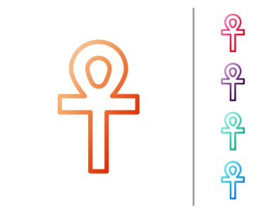 Kırmızı çizgi çapraz ankh simgesi beyaz arkaplanda izole edildi. Renk simgelerini ayarla. Vektör İllüstrasyonu.