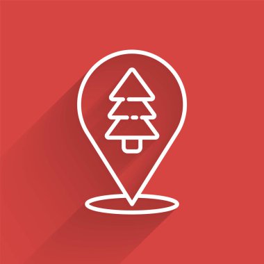 Ormanın beyaz çizgi konumu uzun gölgeli bir harita ikonu üzerinde. Vektör İllüstrasyonu.