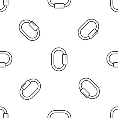 Gri çizgi karabina simgesi beyaz arka planda izole edilmiş kusursuz desen. Olağanüstü bir spor. Spor malzemeleri. Vektör İllüstrasyonu.