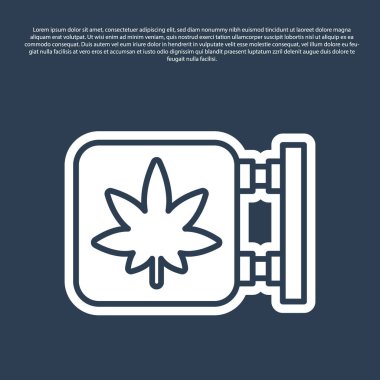 Mavi çizgi marihuana ve kenevir dükkanı ikonu mavi arka planda izole edilmiş. Sigara içmek, tıbbi esrar depolamak için ekipman ve aksesuarlar. Vektör İllüstrasyonu.
