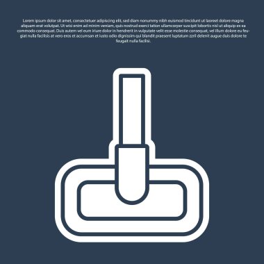 Mavi çizgi paspas simgesi mavi arkaplanda izole edildi. Temizlik hizmeti konsepti. Vektör İllüstrasyonu.