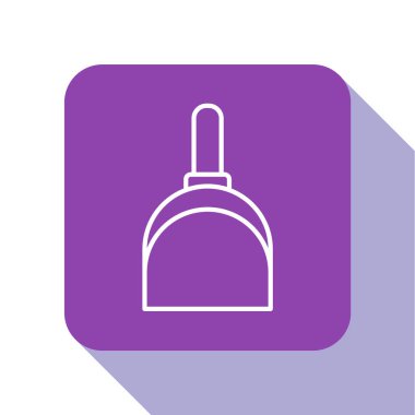 Beyaz çizgi faraş simgesi beyaz arkaplanda izole edildi. Temizlik işleri. Mor kare düğme. Vektör İllüstrasyonu.