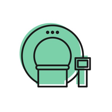 Siyah çizgi tomografi simgesi beyaz arkaplanda izole edildi. Tıbbi tarayıcı, radyasyon. Teşhis, radyoloji, manyetik rezonans terapisi. Vektör İllüstrasyonu.