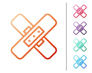 Kırmızı çizgi, beyaz arkaplanda izole edilmiş bandaj alçı ikonu. Tıbbi alçı, yapıştırıcı bandaj, esnek kumaş bandajı. Renk simgelerini ayarla. Vektör İllüstrasyonu.