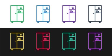 İlaç dolabı simgesini siyah beyaz arkaplanda izole et. Vektör İllüstrasyonu.