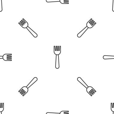 Gri çizgi tek kullanımlık plastik çatal simgesi beyaz arka planda izole edilmiş. Vektör İllüstrasyonu.